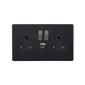 Matt Black Urban Screwless 2-Gang 13A Single Pole Switched Socket with 1x USB A & 1x USB C Charging Ports XDY5UACBS.MB image 0