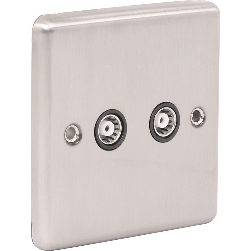 Brushed Steel 2 Gang TV Coaxial Outlet -  W43BSB image 0
