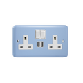Duck Egg Blue 2-Gang 13A Single Pole Switched Socket + 2x5V DC 2100mA USB Charging Ports XY5U2SW.DB image 0