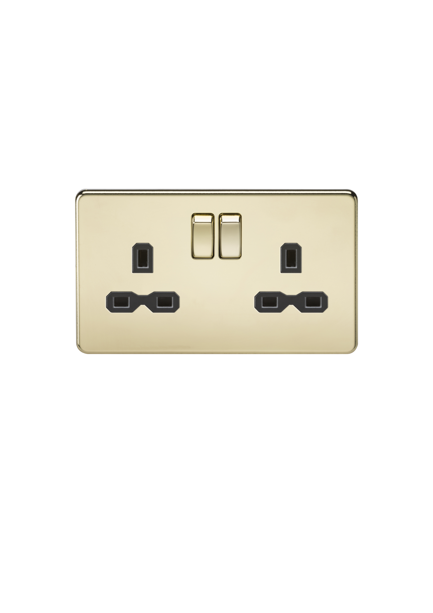 Polished Brass 13A 2G DP Switched Socket with Twin Earths with Black Insert - SFR9000PB image 0