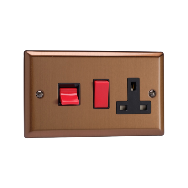 Urban Brushed Bronze 45A Cooker Panel with 13A Double Pole Switched Socket Outlet (Red Rocker) XY45PB.BZ image 0