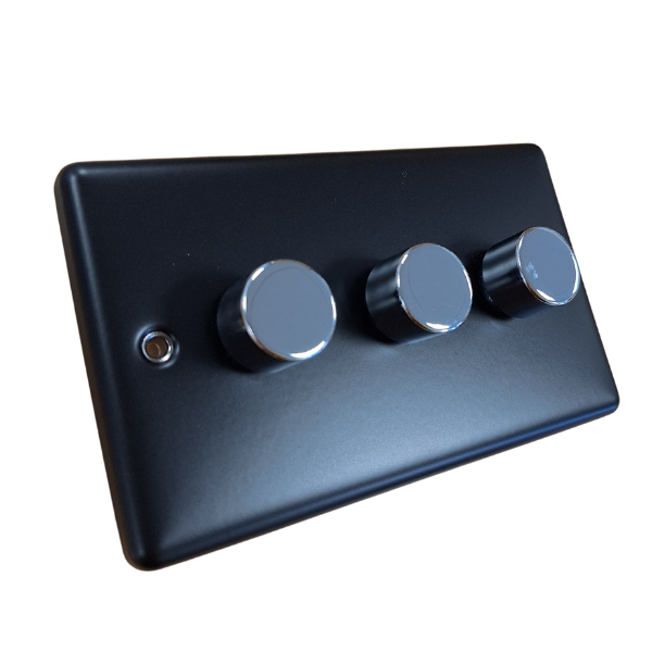 Matt Black 3 Gang 250W Push 2 Way Dimmer with IN27 Module - W12MBPC image 0