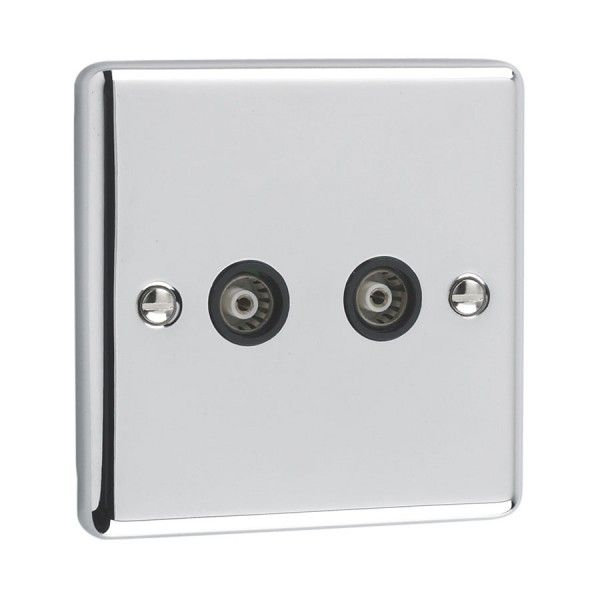Polished Chrome 2 Gang TV Coaxial Outlet - W43PCB image 0