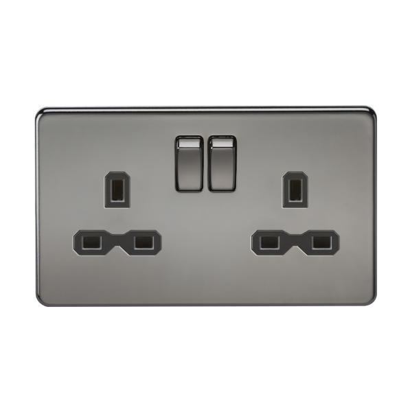Black Nickel 13A 2G DP Switched Socket with Twin Earths with Black Insert - SFR9000BN image 0