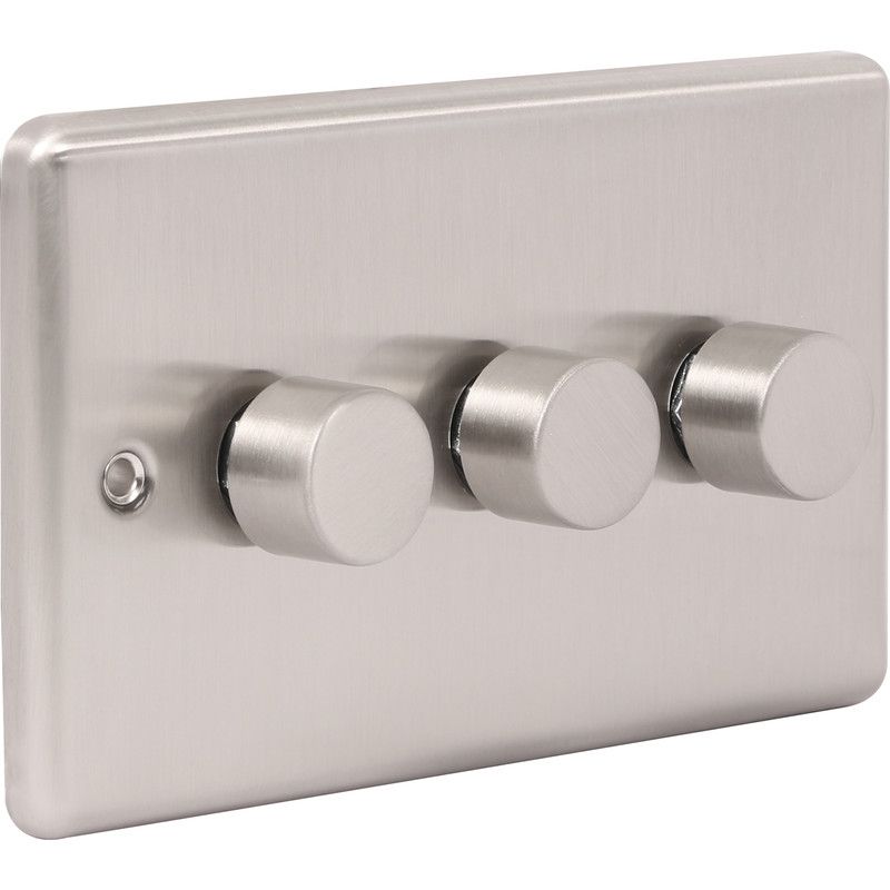 Brushed Steel 3 Gang 250W Dimmer Switch W12BS image 0