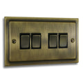 Victorian Antique Brass 4 Gang Quad 10a Light Switch - V04AN image 0