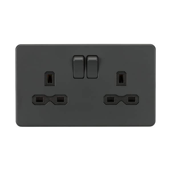 Anthracite 13A 2G DP Switched Socket with Twin Earths with Black insert -  SFR9000AT image 0