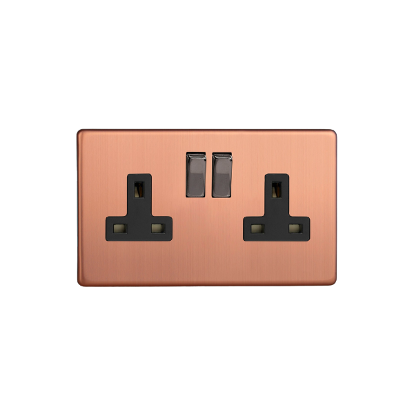 Brushed Copper Urban Screwless 2-Gang 13A Double Pole Switched Socket XDY5BS.BC image 0