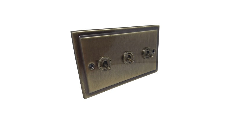 Antique Brass 20AX 3 Gang 2 Way Gang Toggle - R18AB image 0