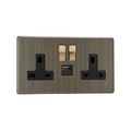 Urban Screwless Antique Brass 2-Gang 13A Single Pole Switched Socket with 1x USB A & 1x USB C Charging Ports XDY5UACBS.AB image 0