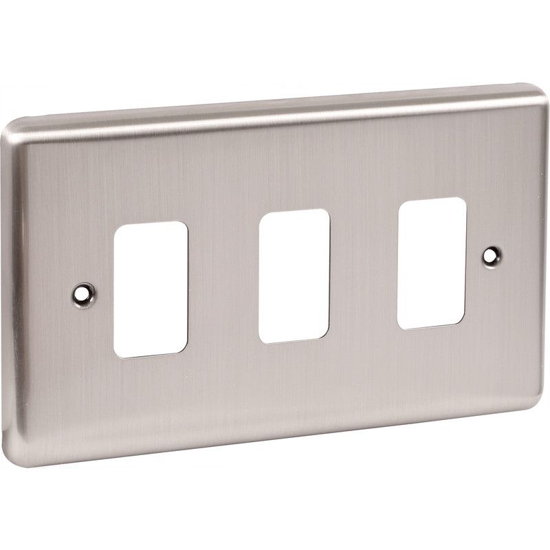 Brushed Chrome 3 Gang Grid Plate - WGP3GBC image 0