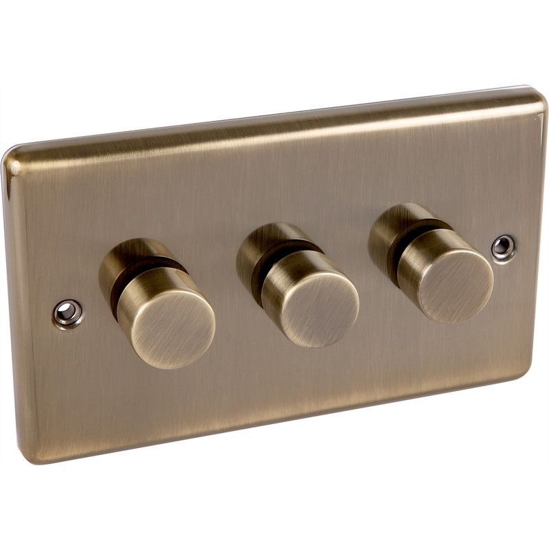 Windsor Antique Brass 3 Gang 250W Dimmer Switch - W12AB image 0