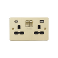 Brushed Brass 13A 2G SP Switched Socket with Dual USB A+C (5V DC 4.0A shared) with black Insert - FPR9940BB image 0