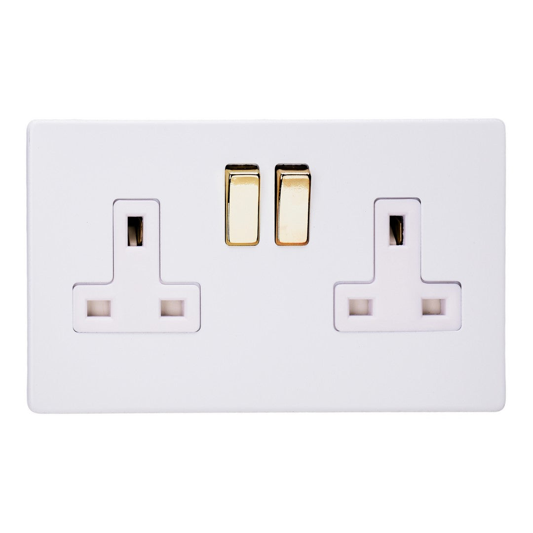 Varilight Primed 2-Gang 13A Double Pole Switched Socket Brass Rockers XDY5WS.PD image 0