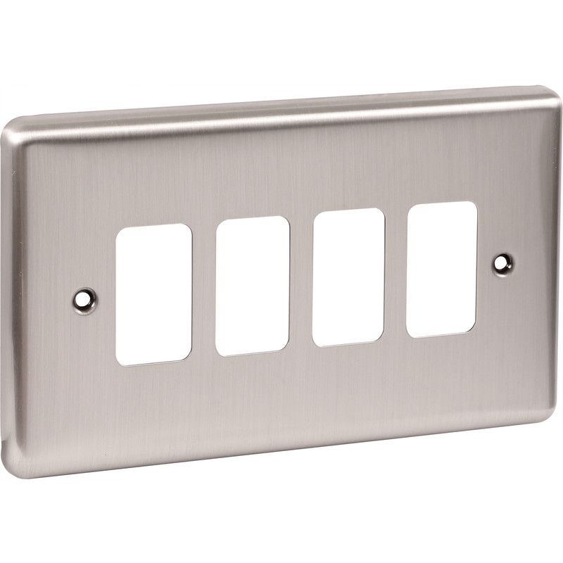Brushed Chrome 4 Gang Grid Plate - WGP4GBC image 0