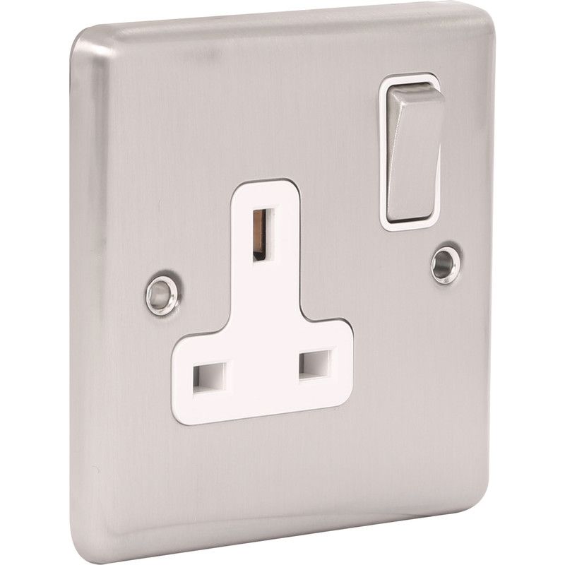 Brushed Steel Single 1 Gang  13a Socket -  W06BSW image 0