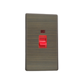Urban Screwless Antique Brass 45A Cooker Switch + Neon (Vertical Twin Plate, Red Rocker) XDY45NS.AB image 0