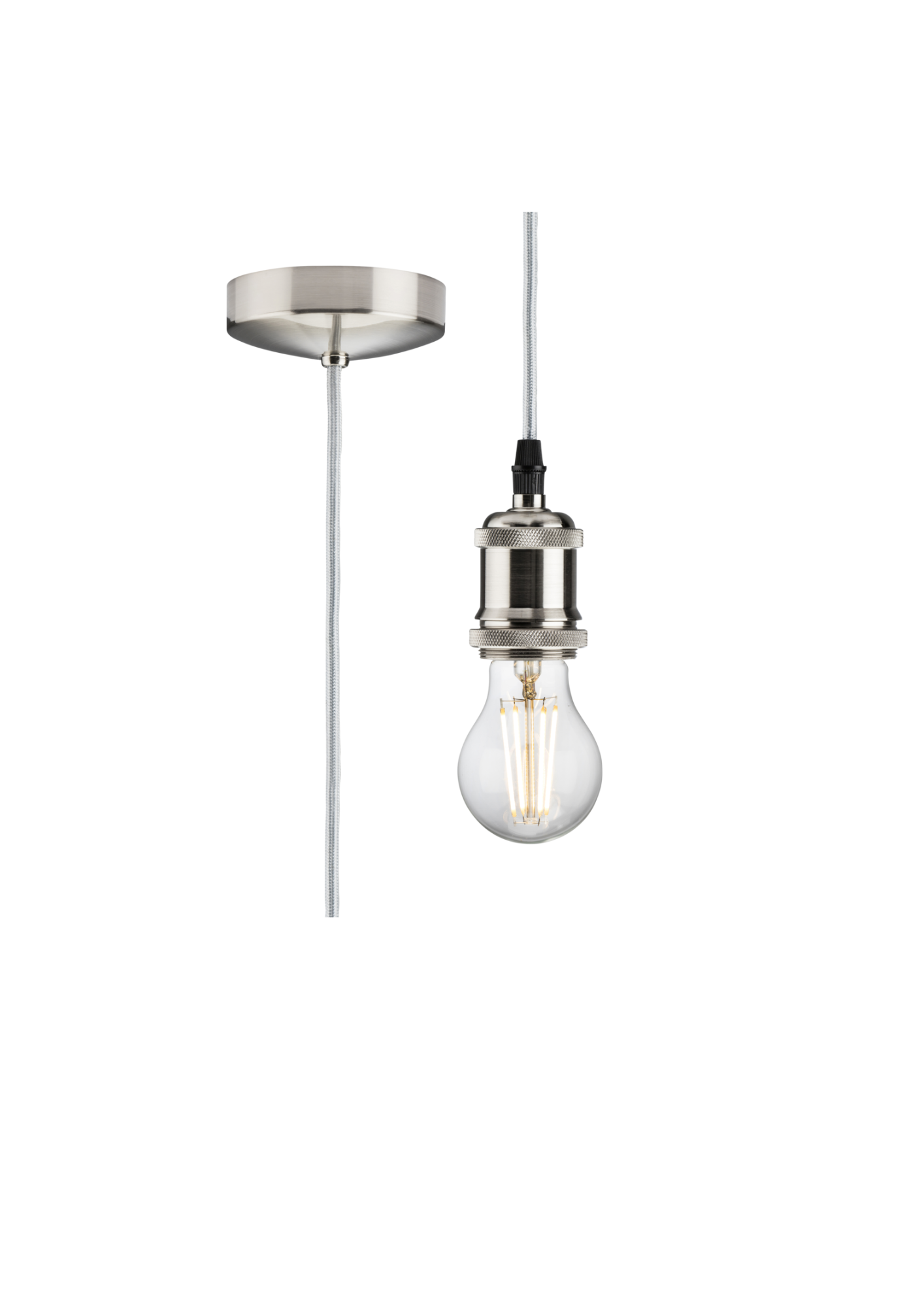 Brushed Chrome 1.8m E27 Vintage Pendant Set - 8271LBC image 0