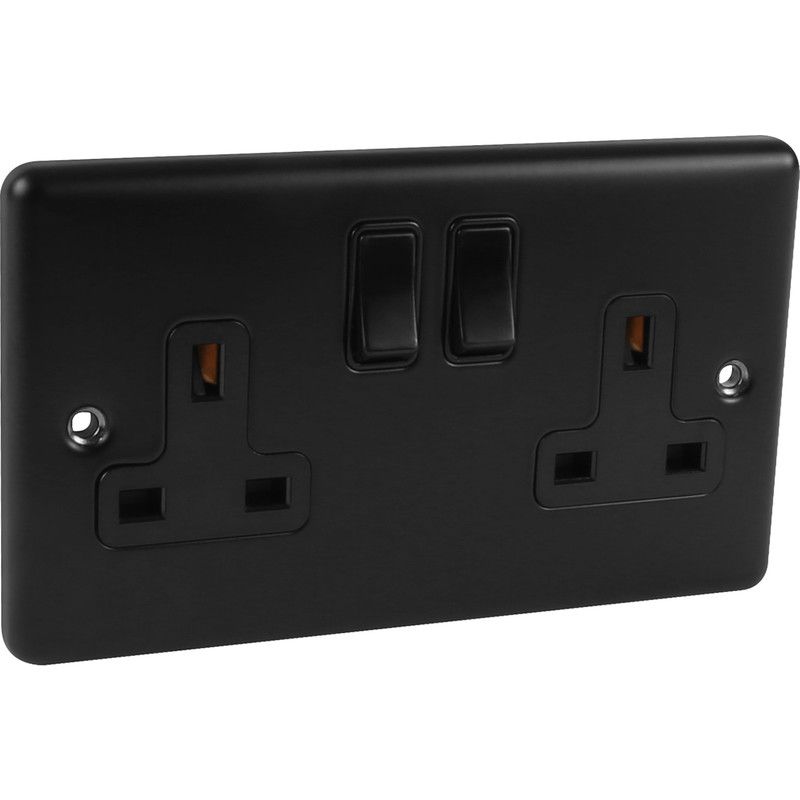 Matt Black 2 Gang DP Socket 13a - W07MBB image 0