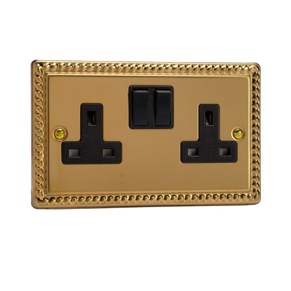 Varilight Georgian Brass 2-Gang 13A Double Pole Switched Socket - XG5B image 0