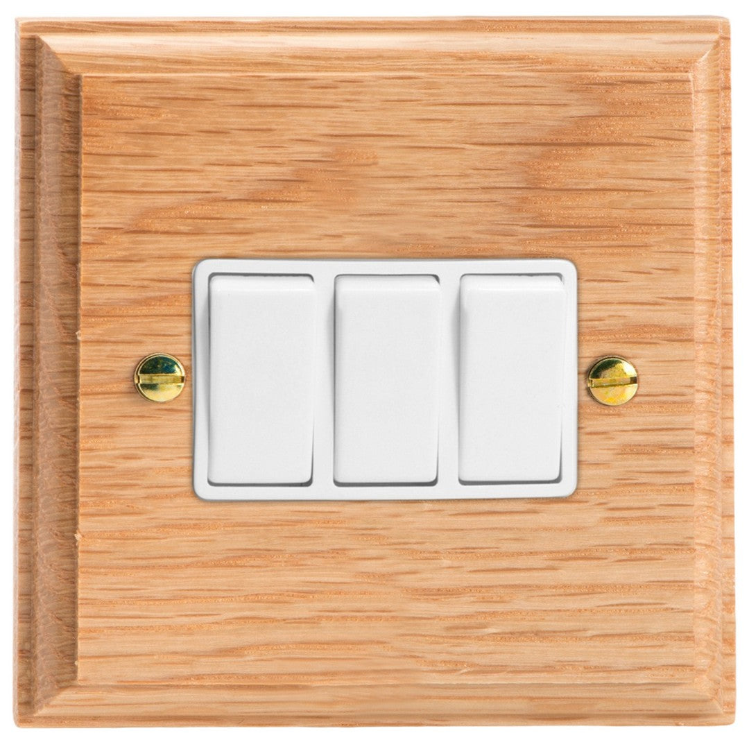 Varilight Kilnwood 3-Gang 10A 1- or 2-Way Rocker Switch - XK3OW image 0