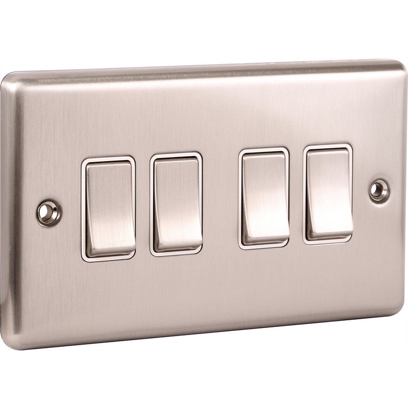 Brushed Steel 4 Gang Quad 10A Light Switch W04BSW image 0