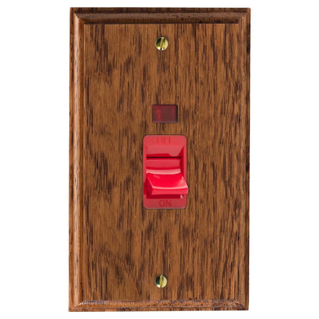 Varilight Kilnwood 45A Cooker Switch with Neon (Vertical Twin Plate/ Red Rocker) - XK45NMOB image 0