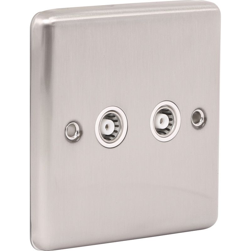 Brushed Steel 2 Gang TV Coaxial Outlet W43BSW image 0