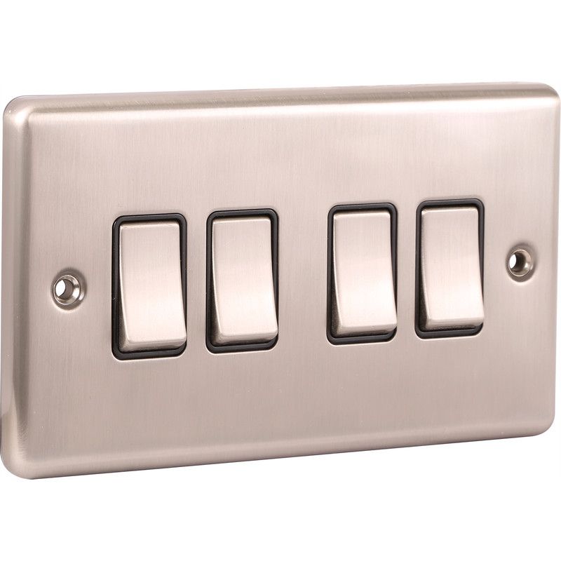 Brushed Steel 4 Gang Quad 10A Light Switch -  W04BSB image 0