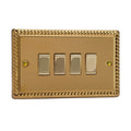 Varilight Georgian Brass 4-Gang 10A 1- or 2-Way Rocker Switch (Twin Plate) - XG9D image 0