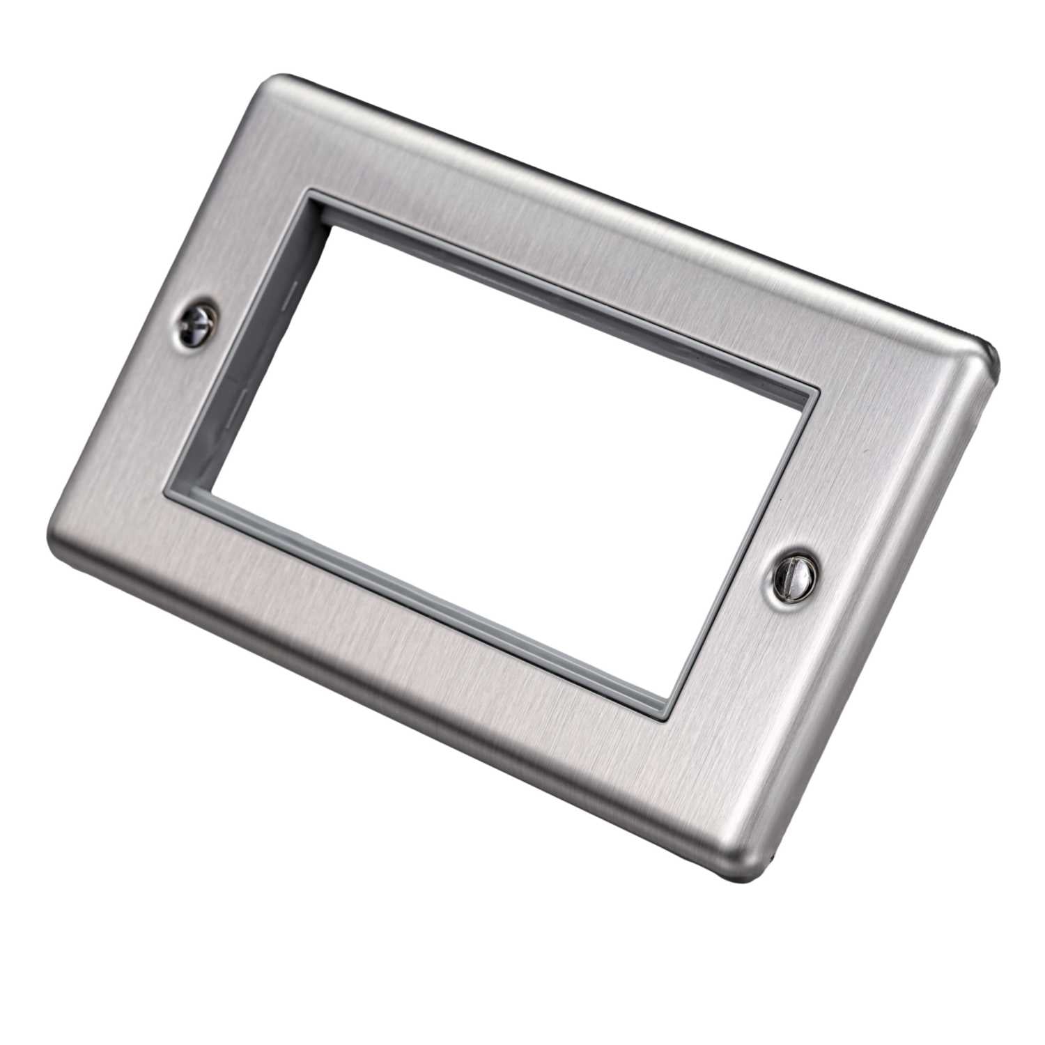 Brushed Steel Data Plate 4 Modules Grey Insert – W64BSG image 0