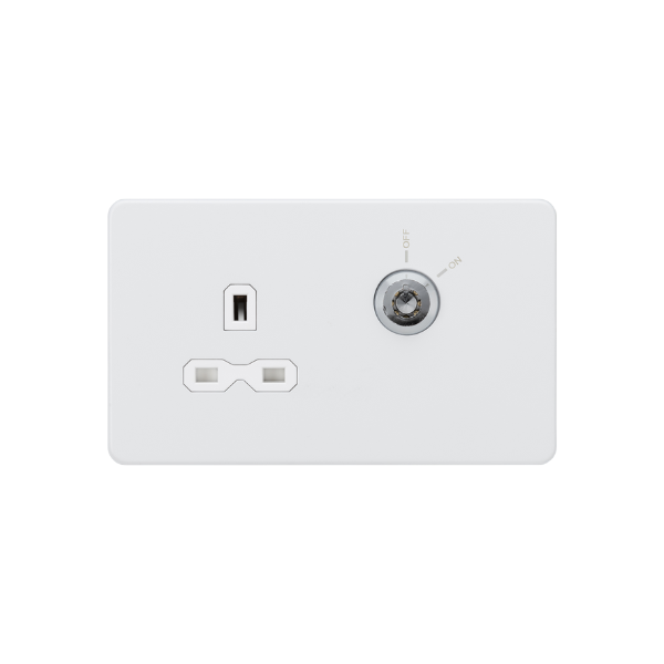 Matt White 13A DP Key Lockable Socket (2G Plate) with White Insert - SFR9LOCKMW image 0