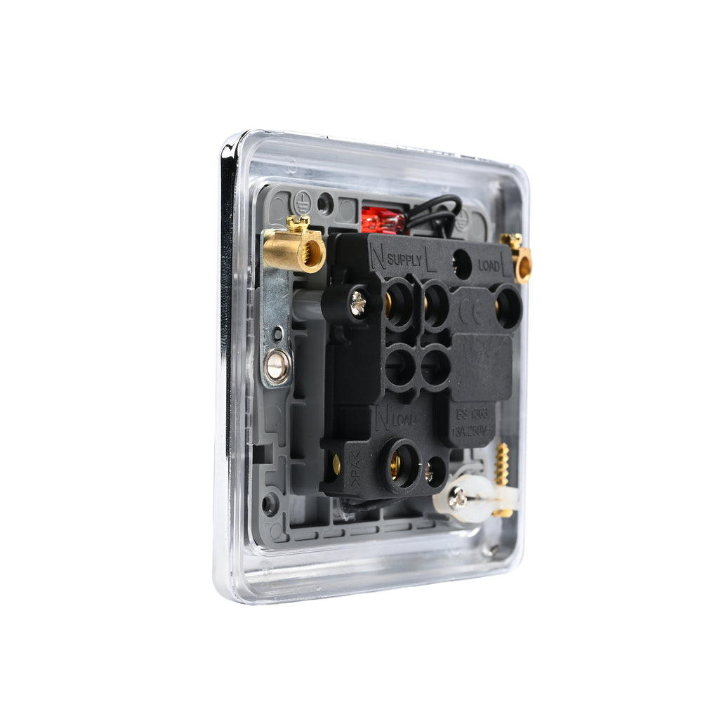 Polished Chrome 13A Switched Fuse Spur with Neon - W39PCW