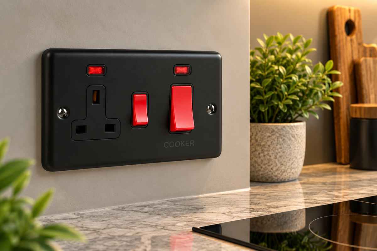 Matt Black 45a Cooker Control Switch with 13A Socket - W41MBB