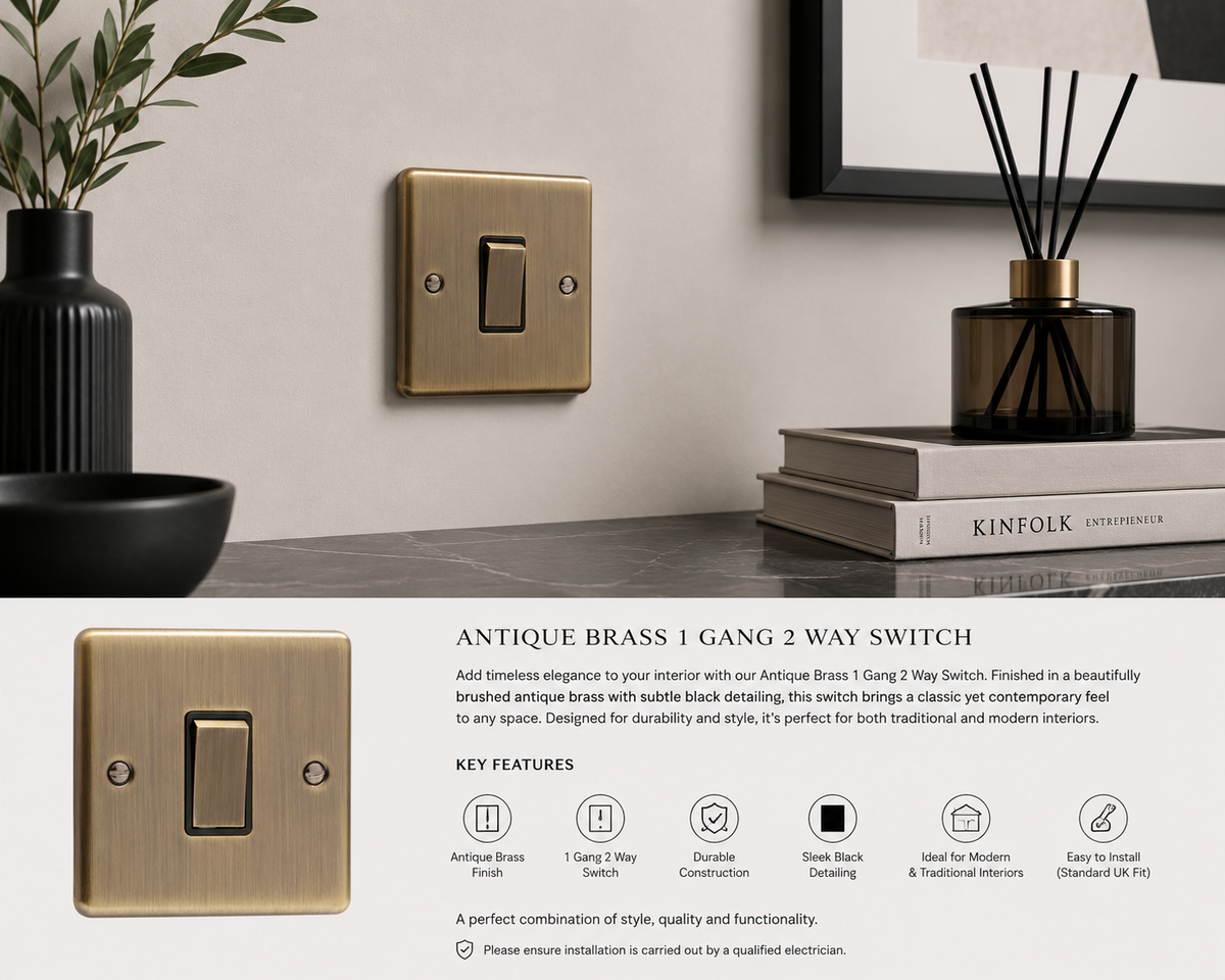 Windsor Antique Brass Light Switch 1 Gang 2 Way - W01AB