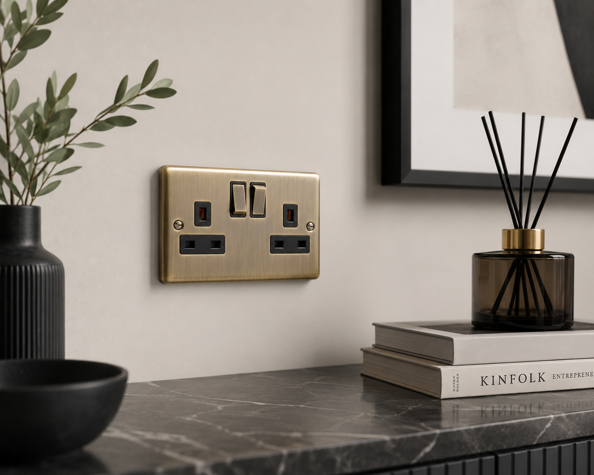 Windsor Antique Brass 13A DP Socket 2 Gang - W07AB