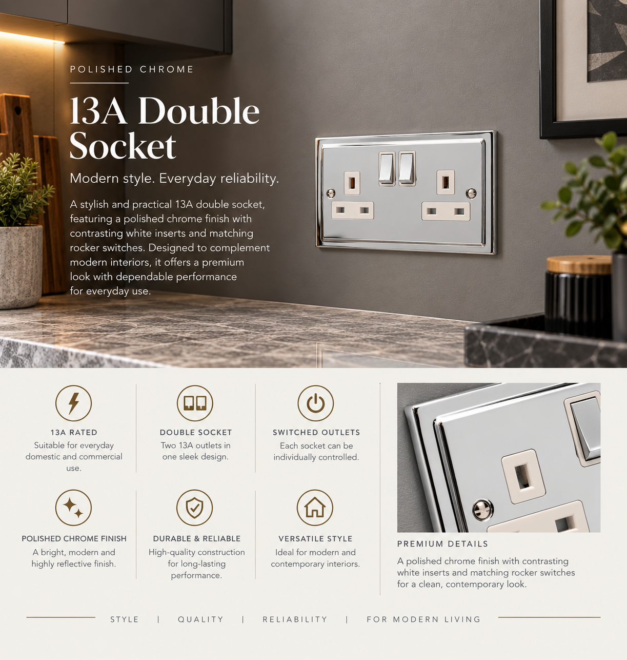 Regency Polished Chrome Double 2 Gang 13a Socket R07PCW
