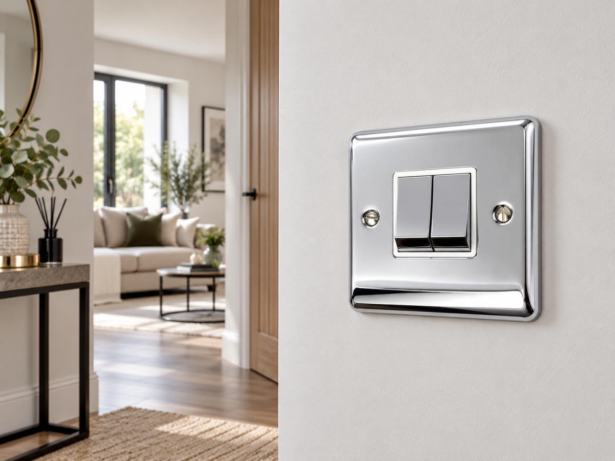 Definition Polished Chrome 2 Gang Double 10a Light Switch - D02PCW