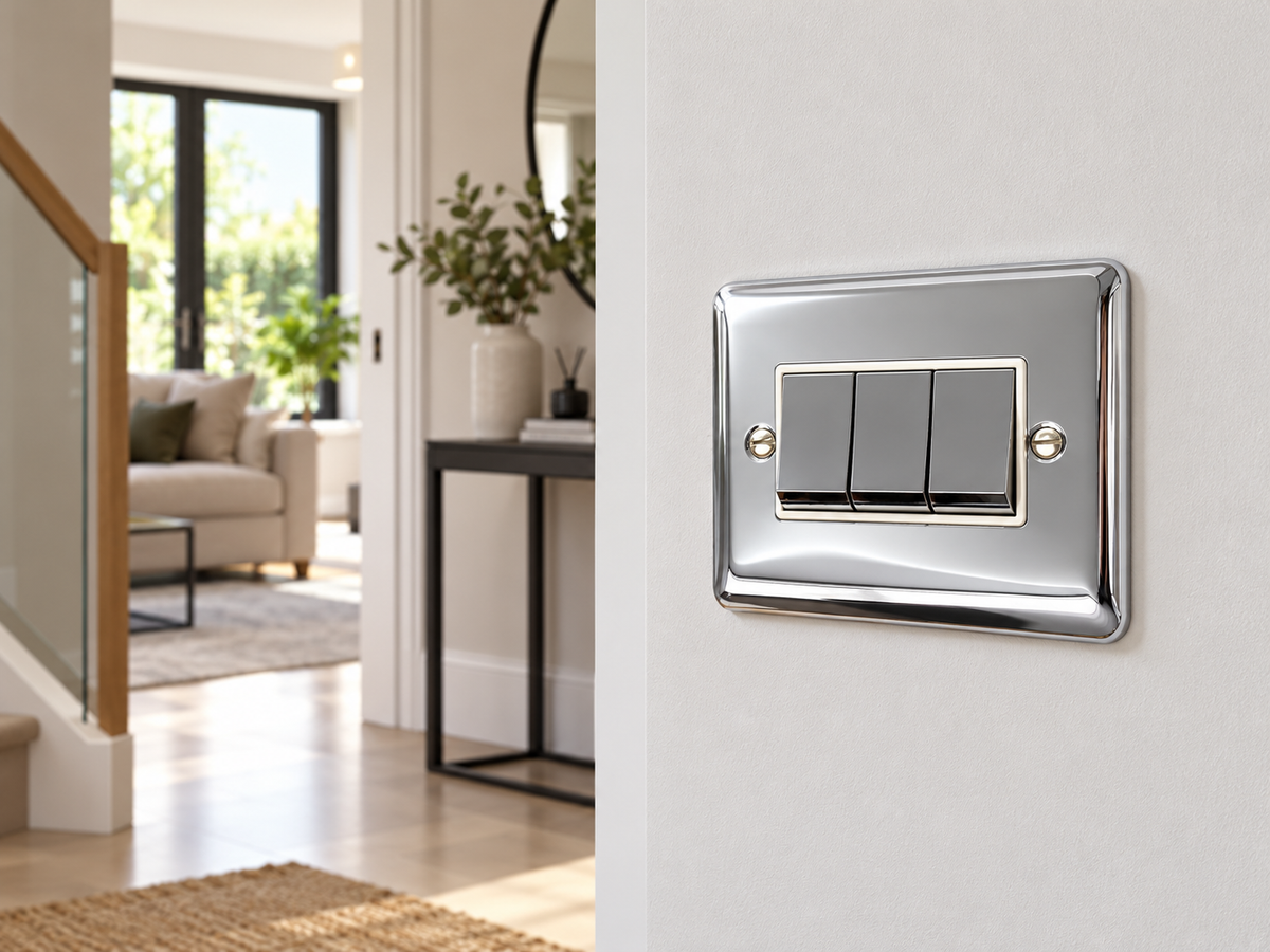 Definition Polished Chrome 3 Gang Treble 10a Light Switch - D03PCW