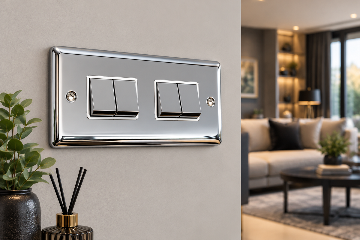 Definition Polished Chrome 4 Gang Quad 10a Light Switch - D04PCW