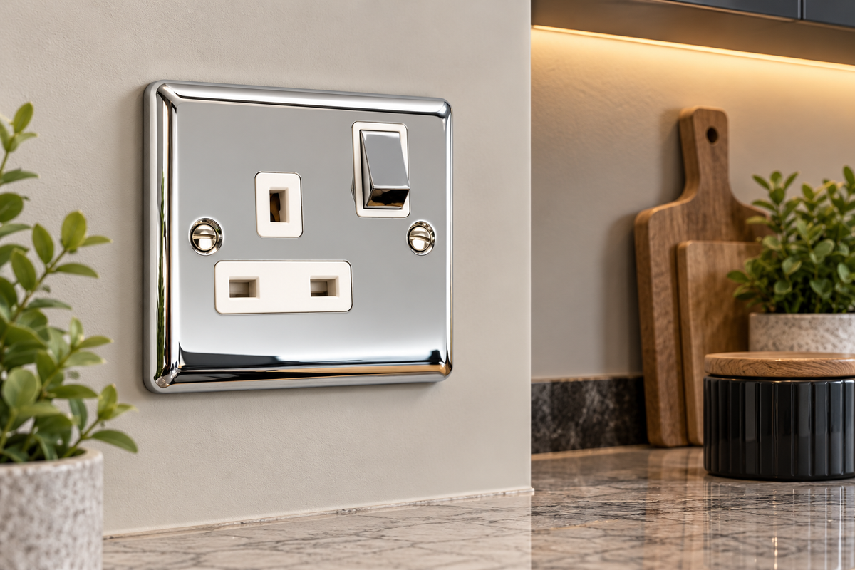 Definition Polished Chrome  Single 1 Gang 13a Socket - D06PCW