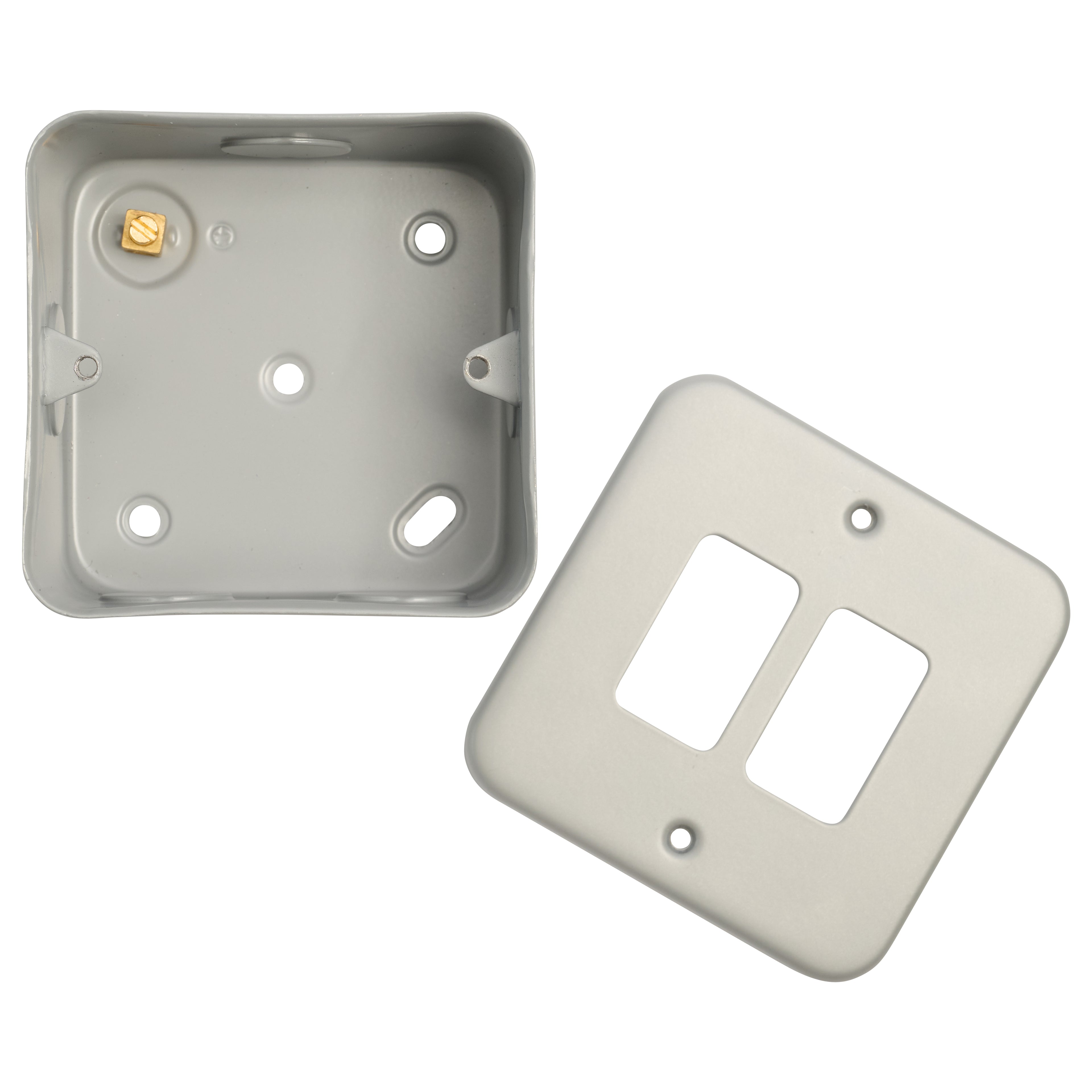 Metal Clad 2 Gang Grid Plate and 40mm Back Box MC-G2