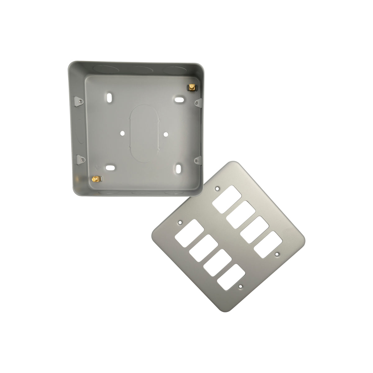 Metal Clad 8 Gang Grid Plate and 40mm Back Box MC-G8