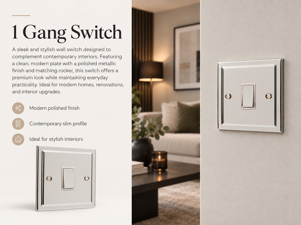 Regency Polished Chrome 1 Gang Single 10a Light Switch R01PCW