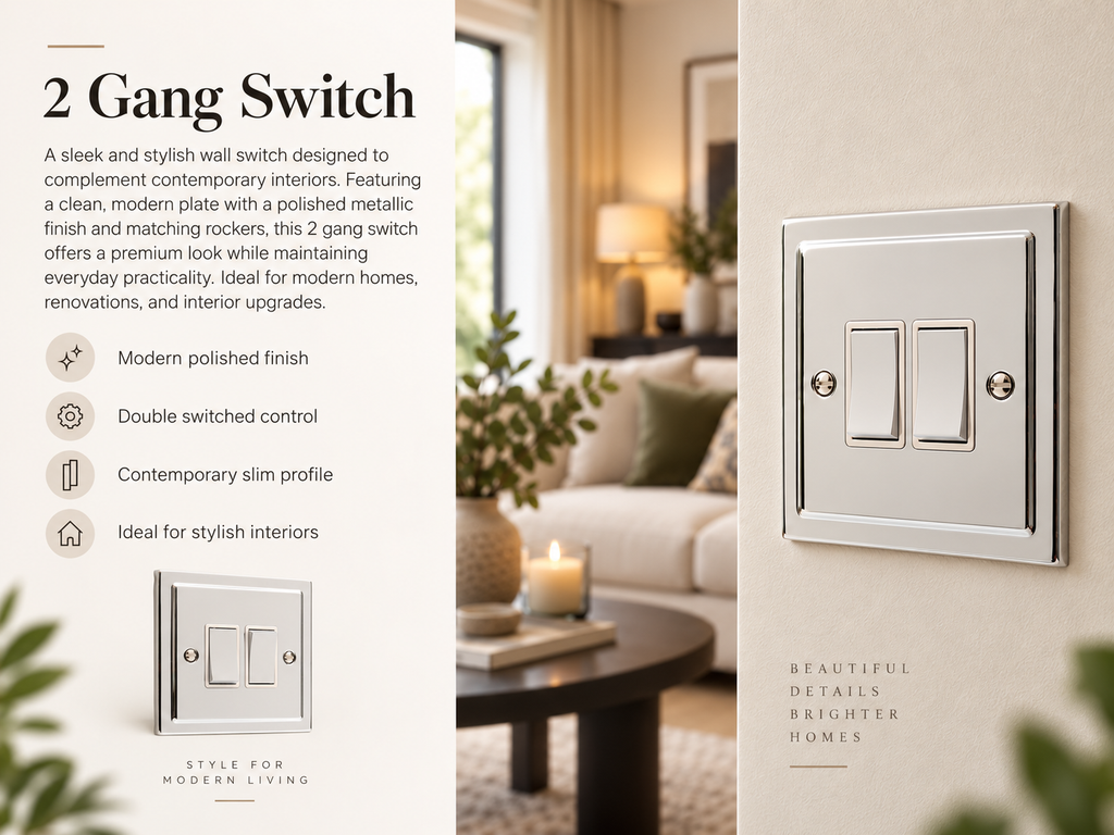 Regency Polished Chrome 2 Gang Double 10a Light Switch R02PCW