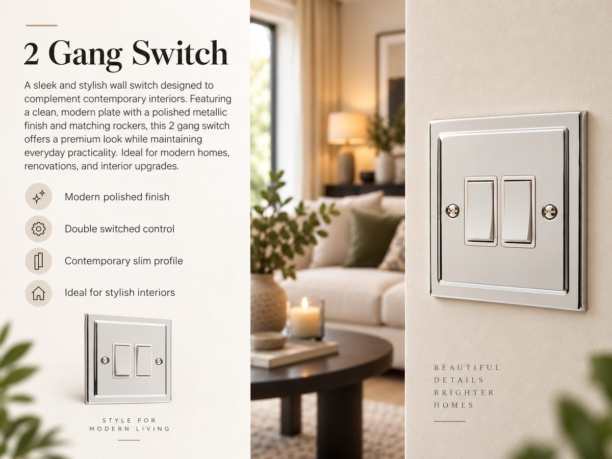Regency Polished Chrome 2 Gang Double 10a Light Switch R02PCW