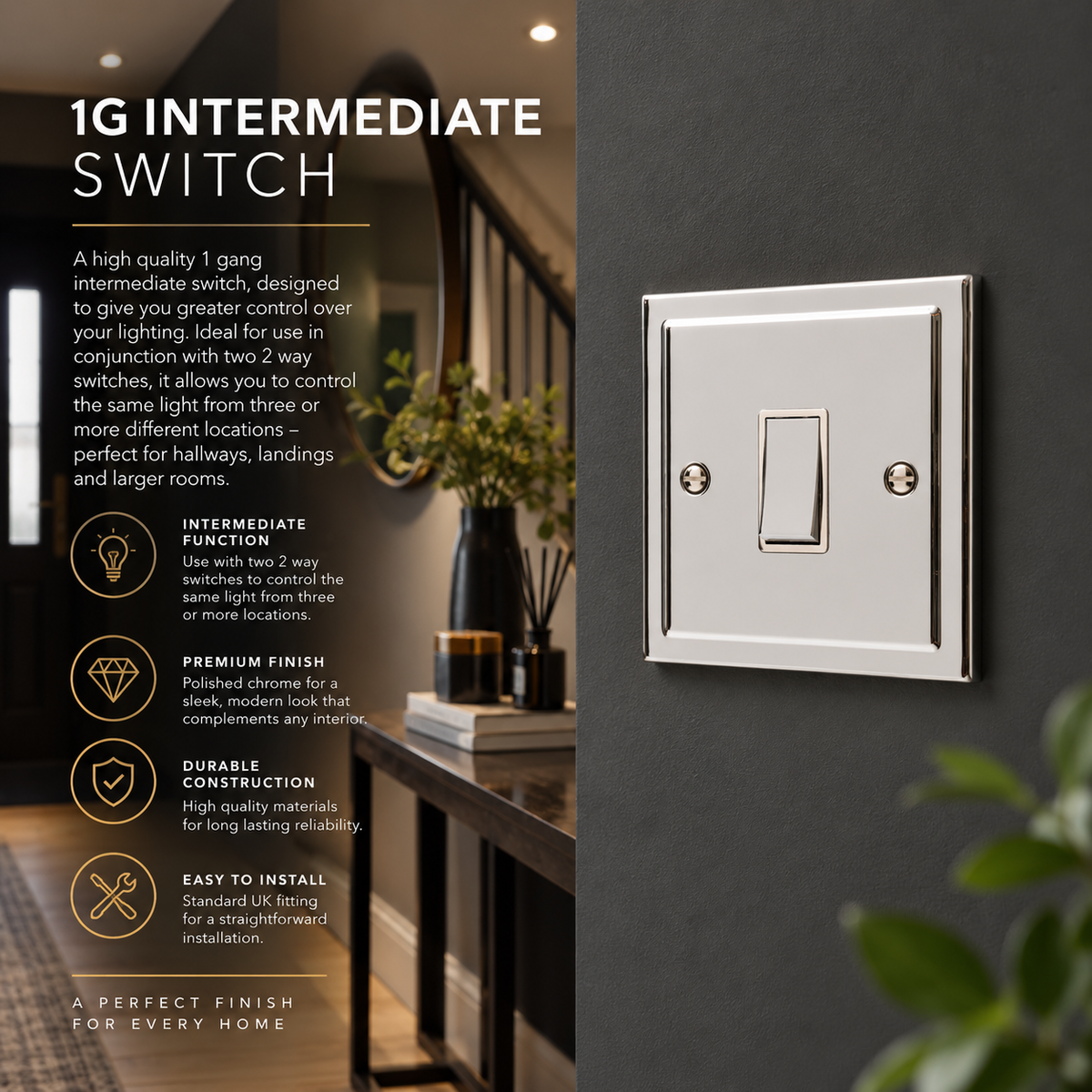 Regency Polished Chrome 1 Gang Intermediate Switch R05PCW