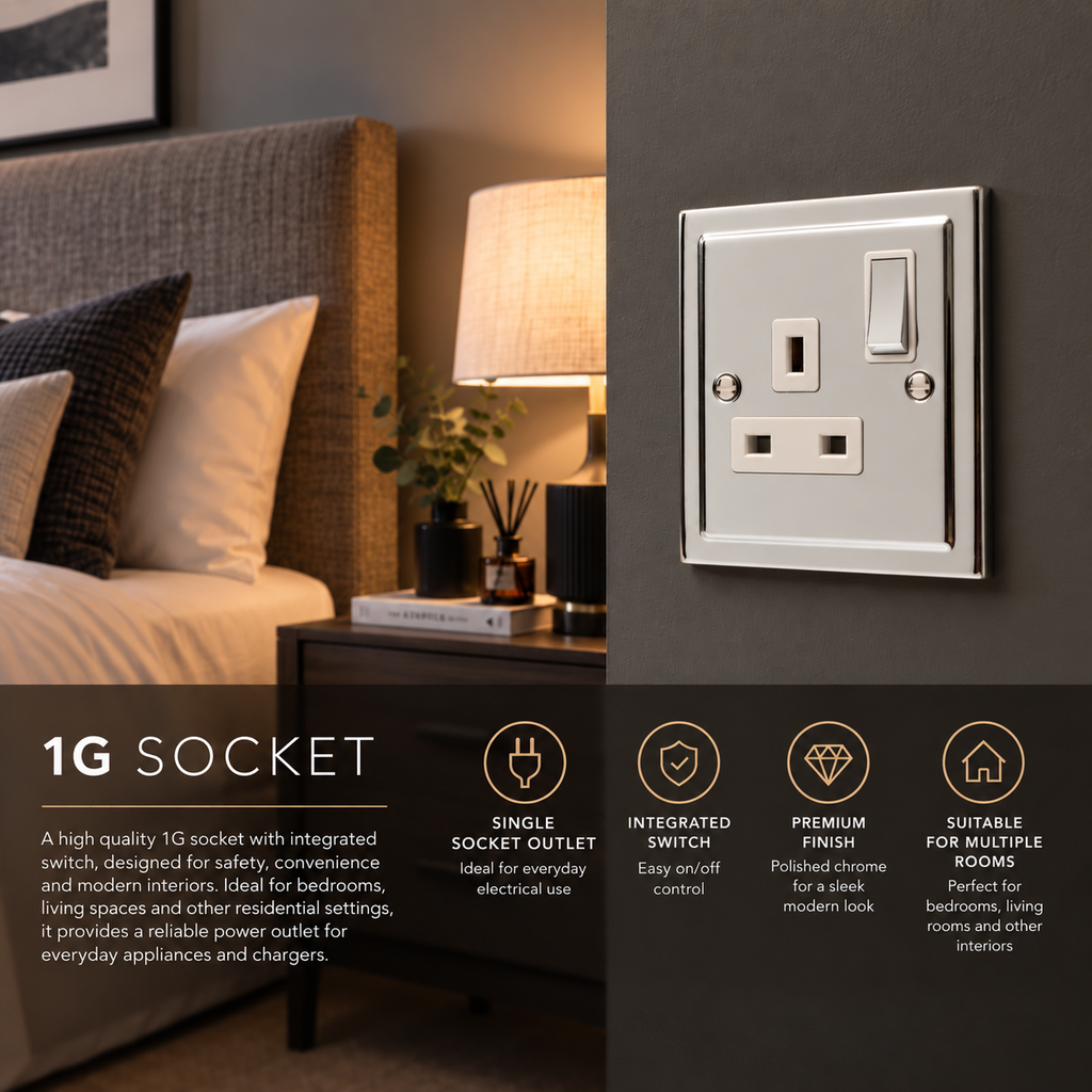 Regency Polished Chrome Single 1 Gang  13a Socket R06PCW