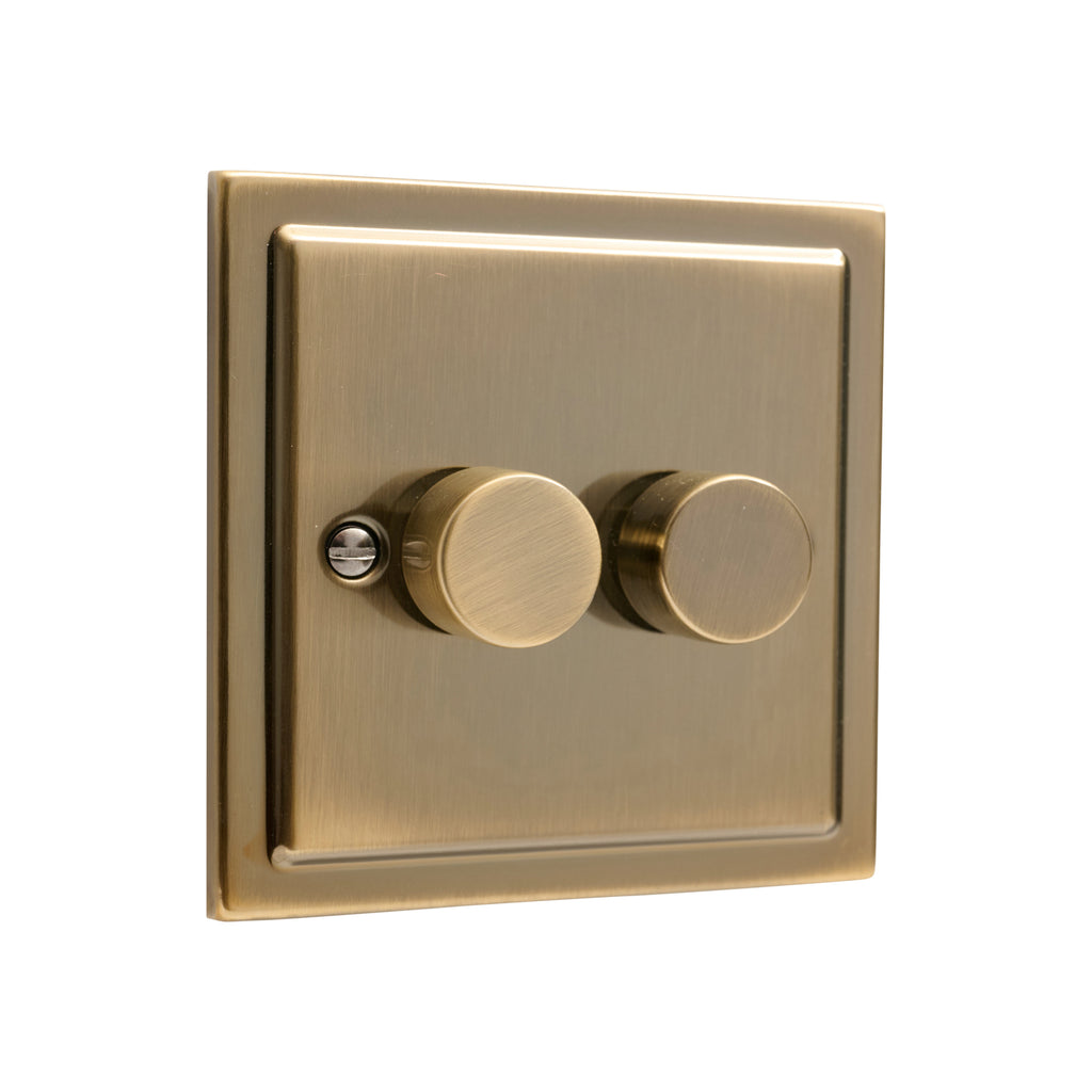 Regency Antique Brass 2 Gang Intelligent 250W Dimmer Switch R11AB-IN25