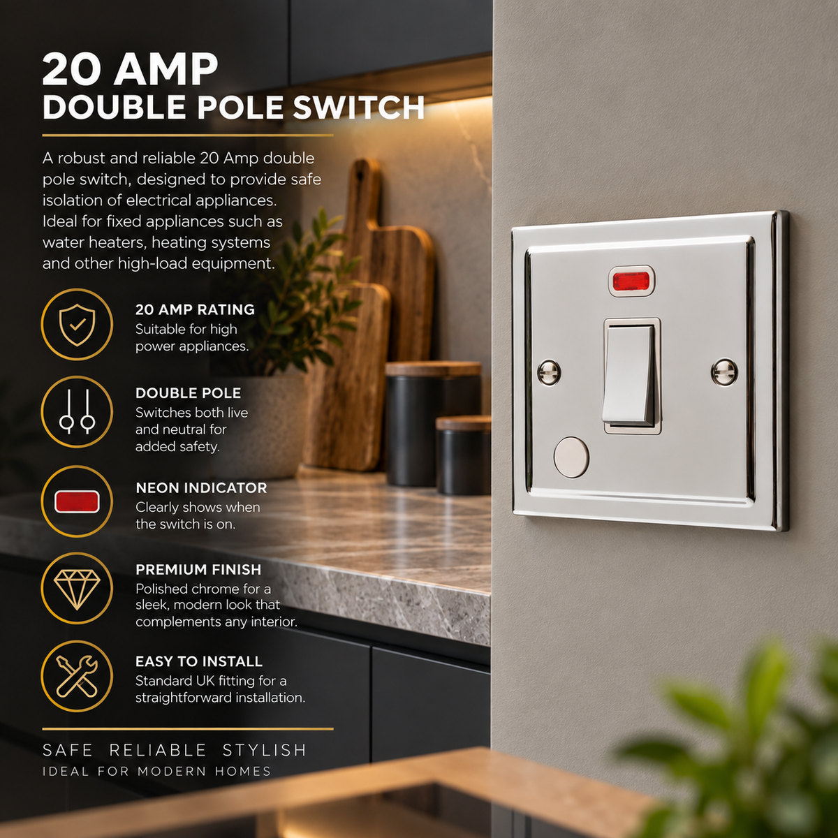 Regency Polished Chrome 20A Double Pole Switch R37PCW